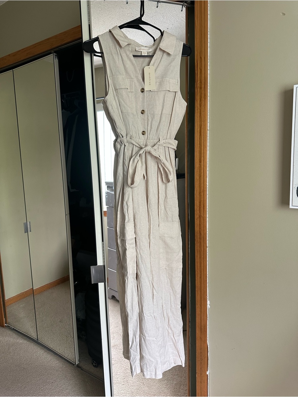 Sleeveless Cream Linen Jumpsuit with Tie Waist